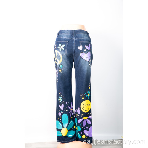 Graffiti Print Jeans tilpasset afslappet engros